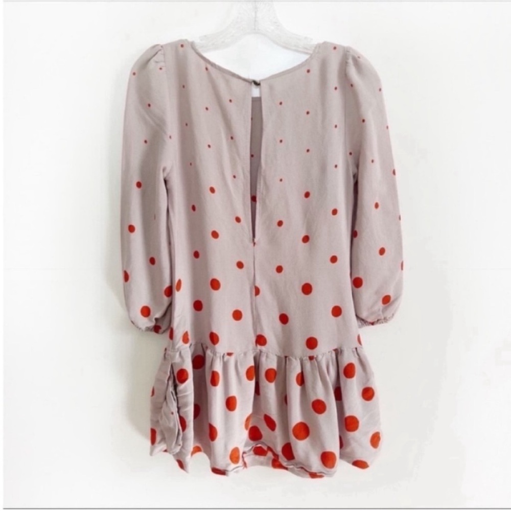 Anthropologie Meadow Rue Minutiae dress gray polka dots orange ruffle - Picture 10 of 11